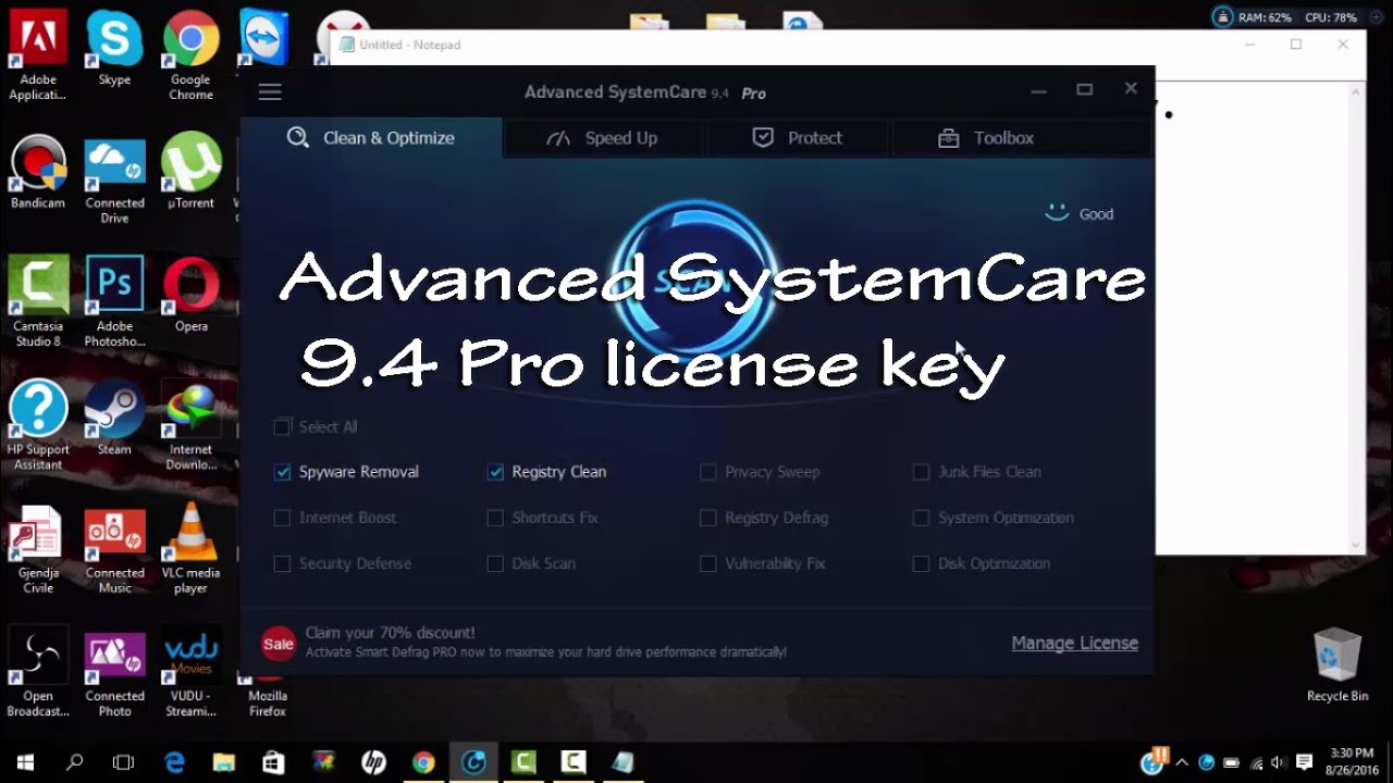 lisence key for one systtem care